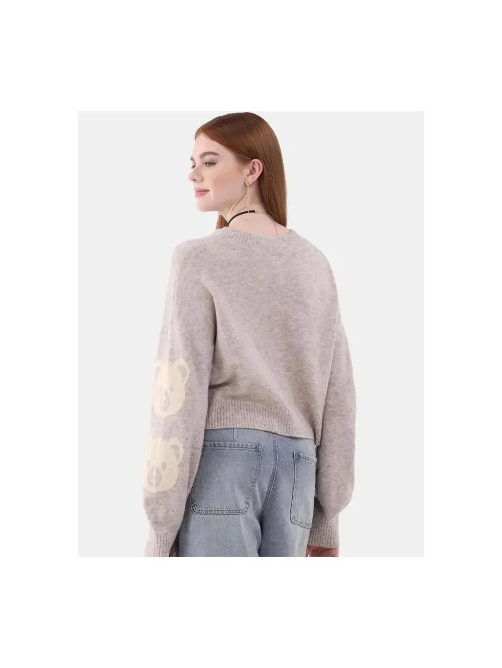 No Boundaries Crewneck Pullover Motif Sleeve Sweater, Women’s